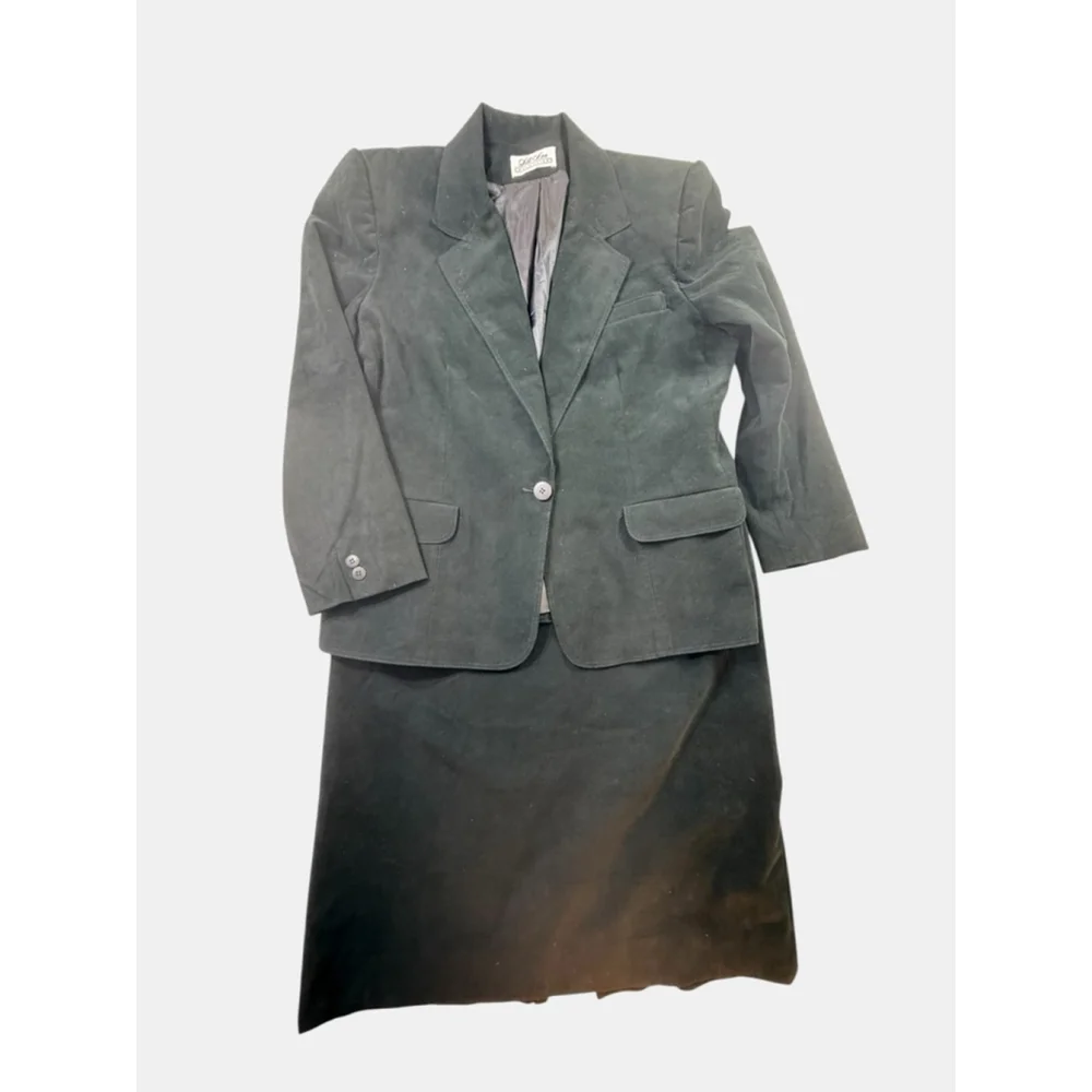Lilli Ann Collections Retro Black Ultrasuede Blazer & Skirt Suit M